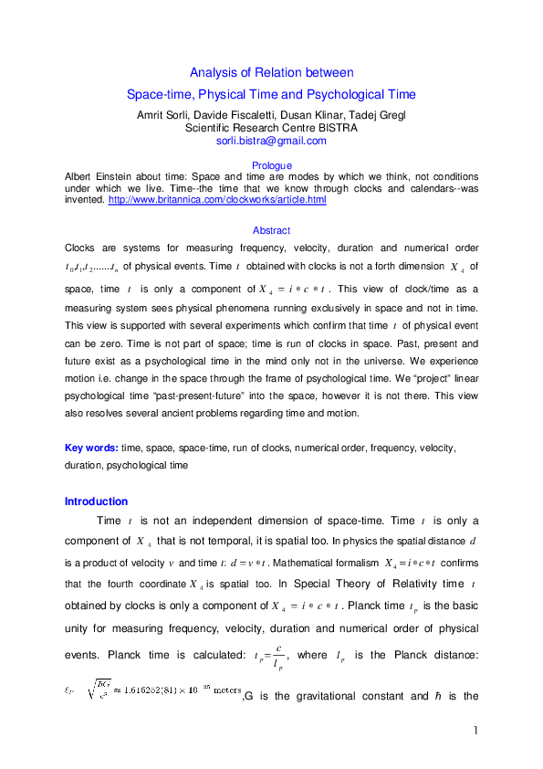 (PDF) Analysis of Relation between Space-time, Physical Time and ...