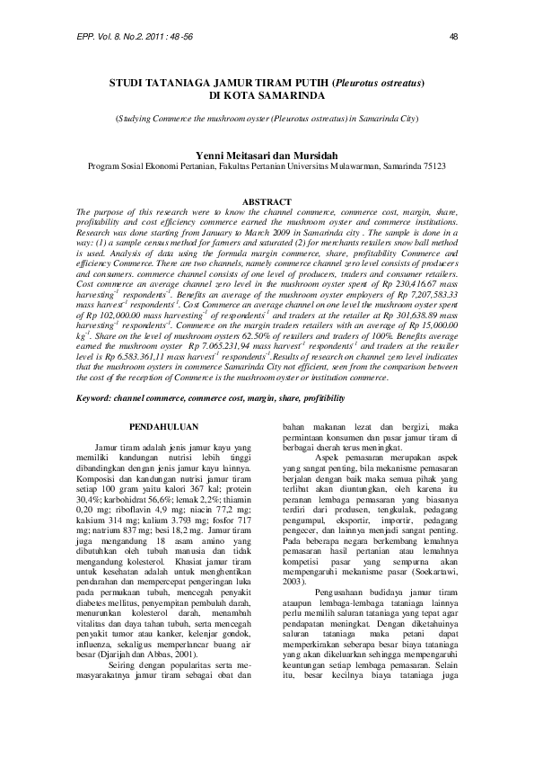 (PDF) STUDI TATANIAGA JAMUR TIRAM PUTIH (Pleurotus ostreatus) DI KOTA