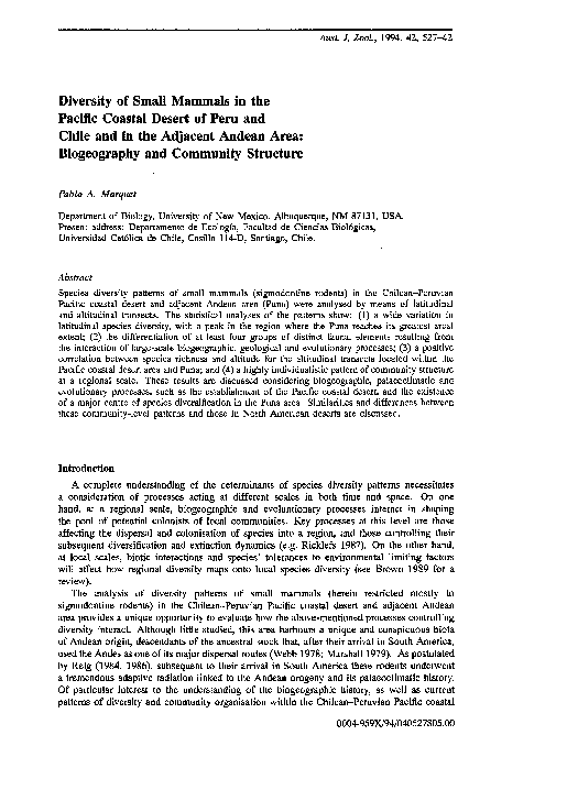 (PDF) Diversity of Small Mammals in the Pacific Coastal Desert of Peru ...