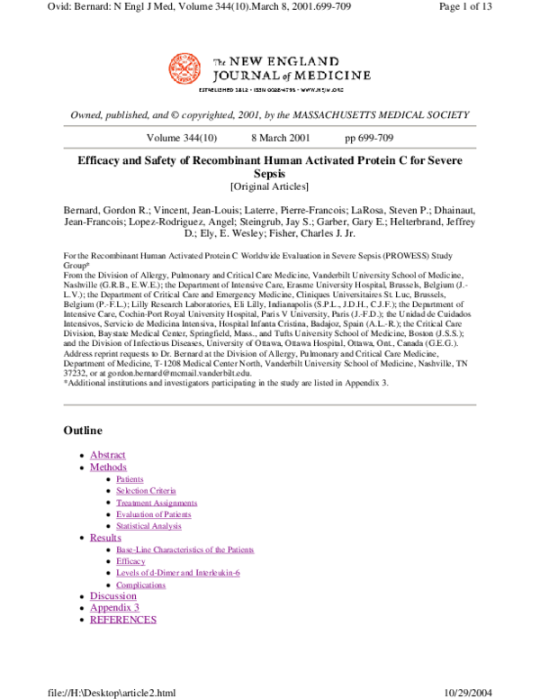 (PDF) Efficacy and Safety of Human Activated Protein C for