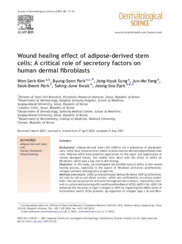 (PDF) Wound healing effect of adipose-derived stem cells: A critical ...