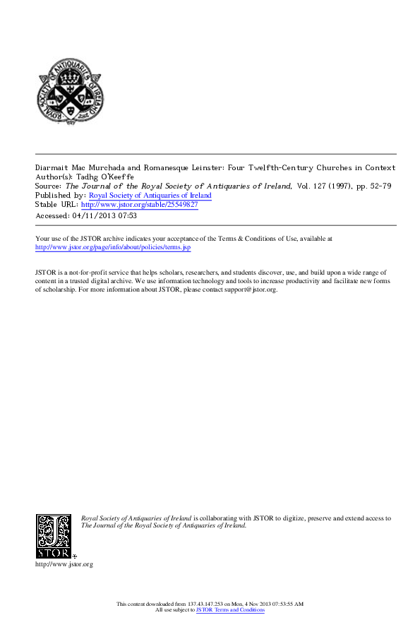 (PDF) Diarmait Mac Murchada and Romanesque Leinster Four Twelfth