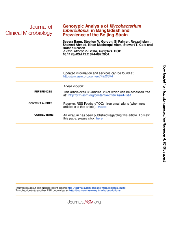 (PDF) Genotypic Analysis of Mycobacterium tuberculosis in Bangladesh ...