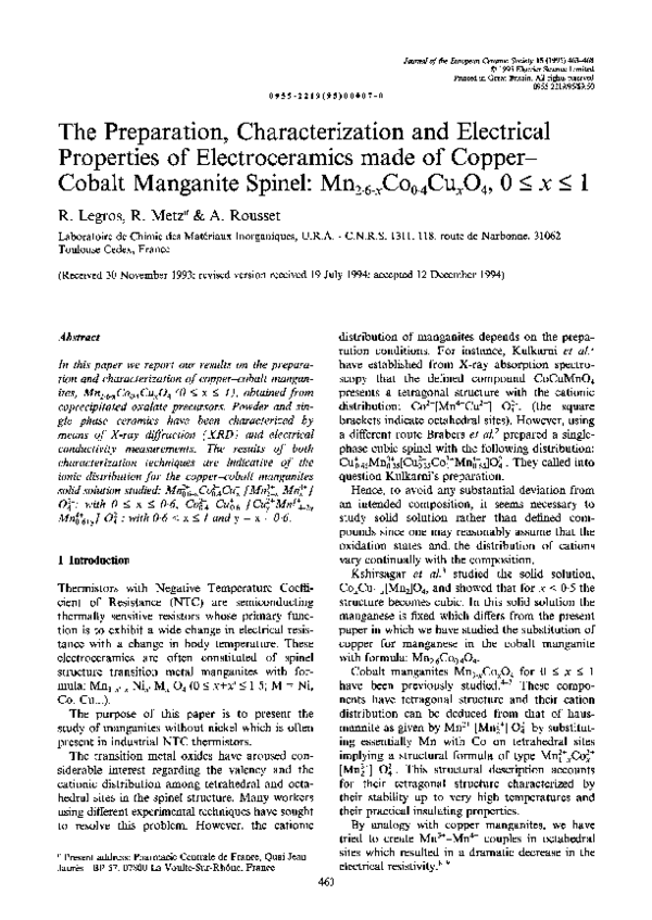 The Preparation, Characterization and Electrical Properties of ...