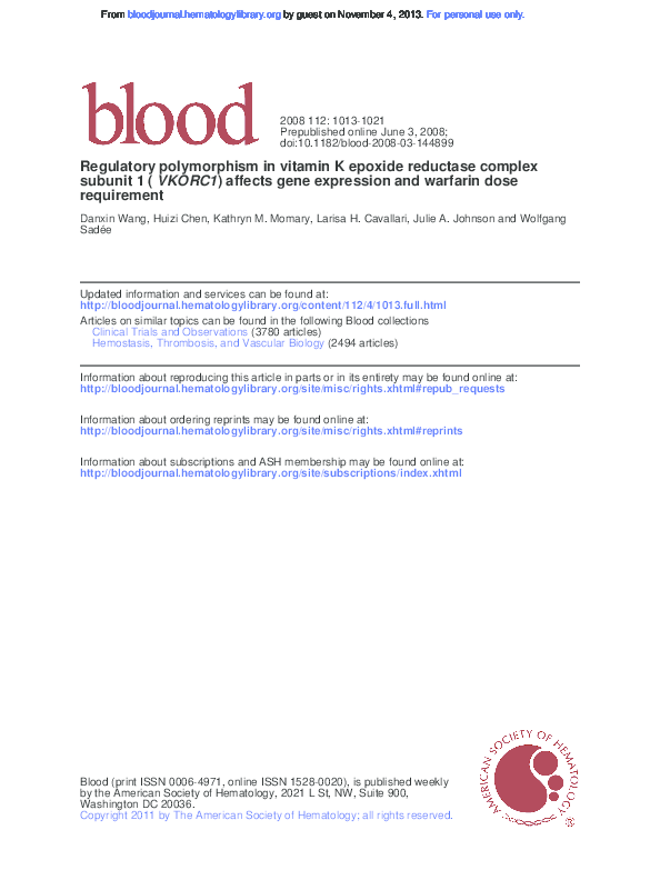 (PDF) Regulatory polymorphism in vitamin K epoxide reductase complex