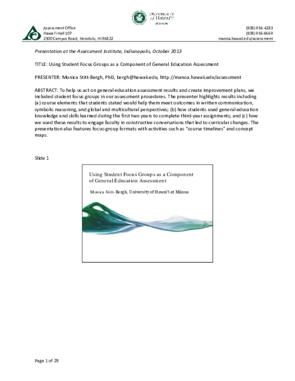 (PDF) Using Student Focus Groups as a Component of General Education ...