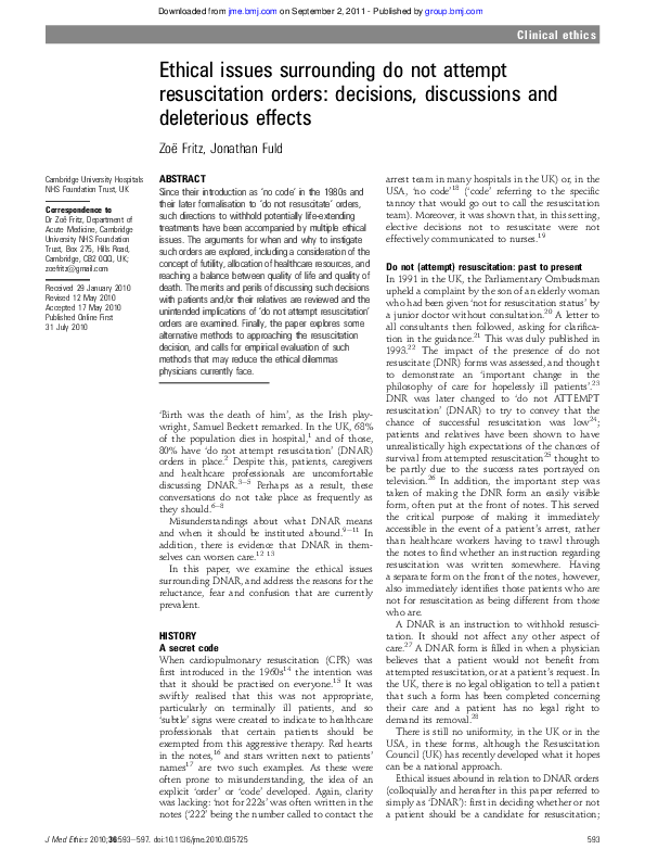(PDF) Ethical issues surrounding do not attempt resuscitation orders
