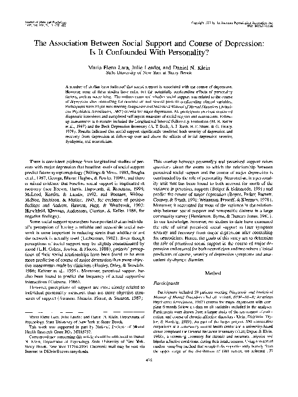 (PDF) The Association Between Social Support and Course of Depression ...