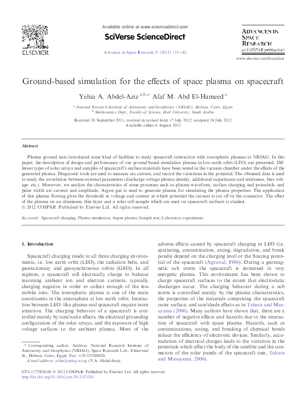(PDF) Ground-based simulation for the effects of space plasma on spacecraft