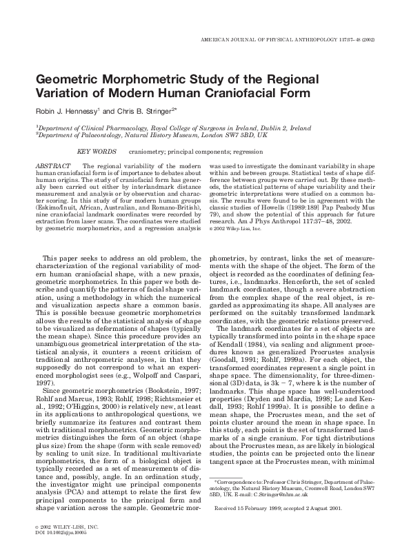 (PDF) Geometric Morphometric Study of the Regional Variation of Modern ...