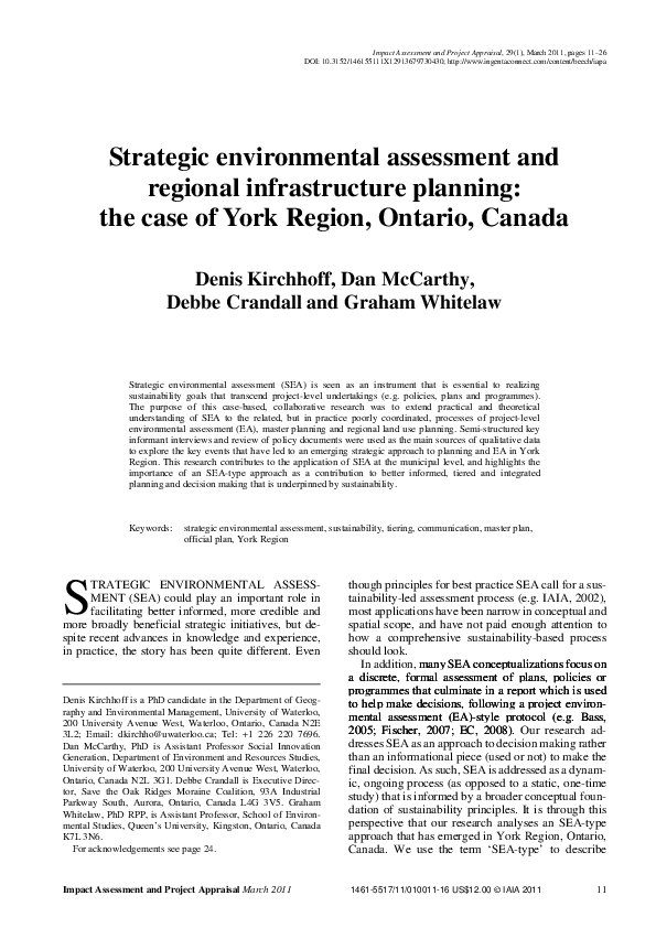 (PDF) Strategic environmental assessment and regional infrastructure ...