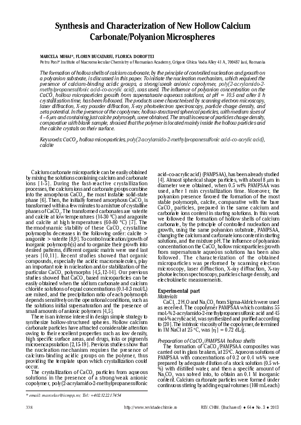 (PDF) Synthesis and Characterization of New Hollow Calcium Carbonate ...