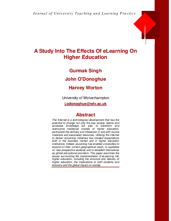 (PDF) A Study Into The Effects Of eLearning On Higher Education