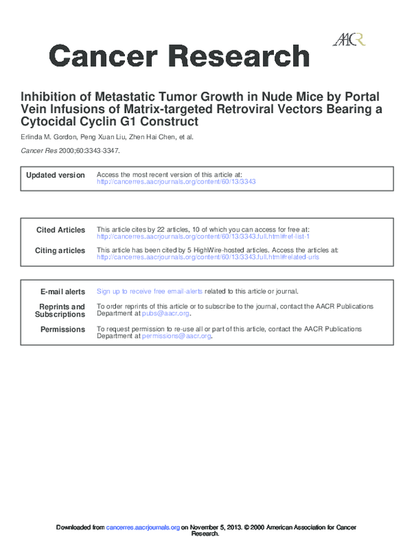 (PDF) Inhibition of Metastatic Tumor Growth in Nude Mice by Portal Vein ...