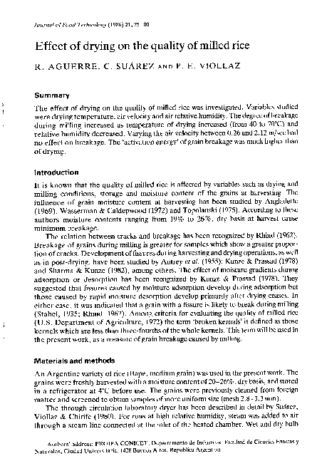 (PDF) Effect of drying on the quality of milled rice