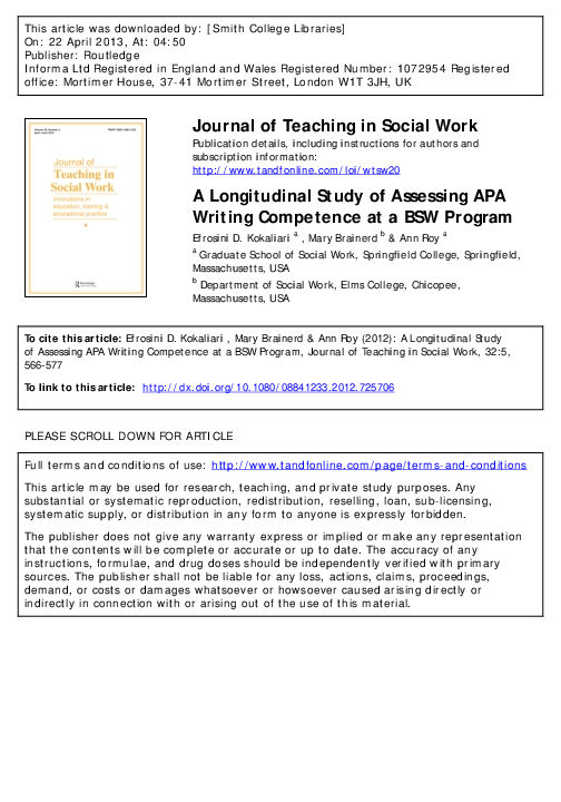 (PDF) Journal of Teaching in Social Work A Longitudinal Study of