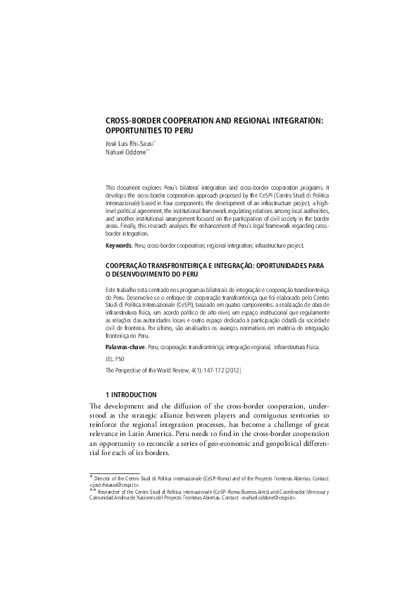 Pdf Cross Border Cooperation And Regional Integration Opportunities