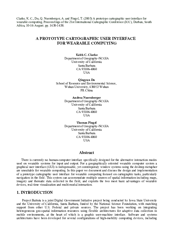 Pdf A Prototype Cartographic User Interface For Wearable Computing