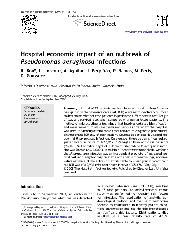 (PDF) Hospital economic impact of an outbreak of Pseudomonas aeruginosa ...