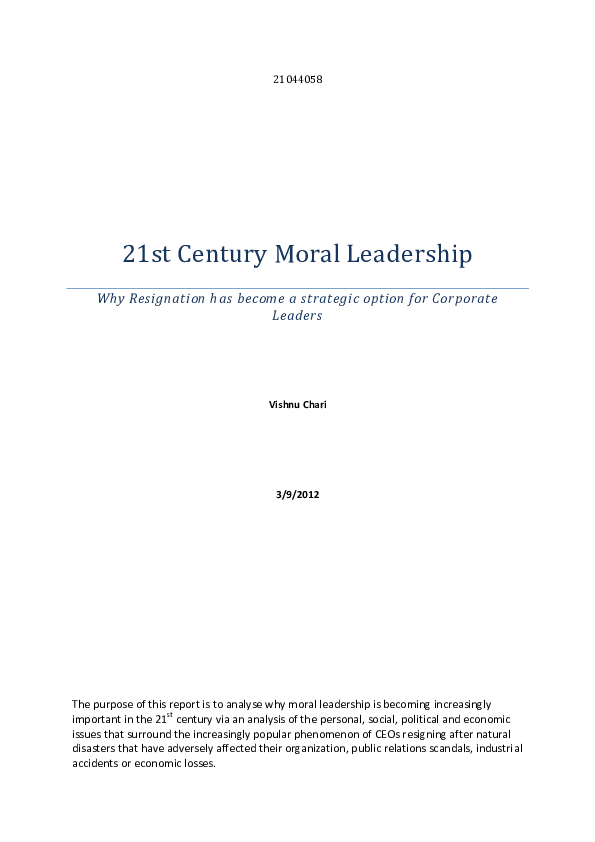 (DOC) Moral Leadership in the 21st Century