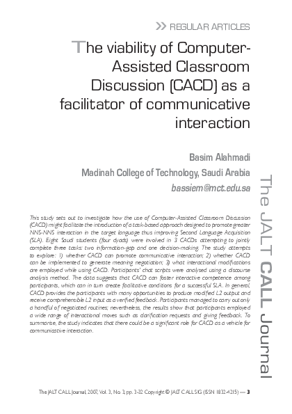 (PDF) The viability of Computer Assisted Classroom Discussion (CACD) as ...
