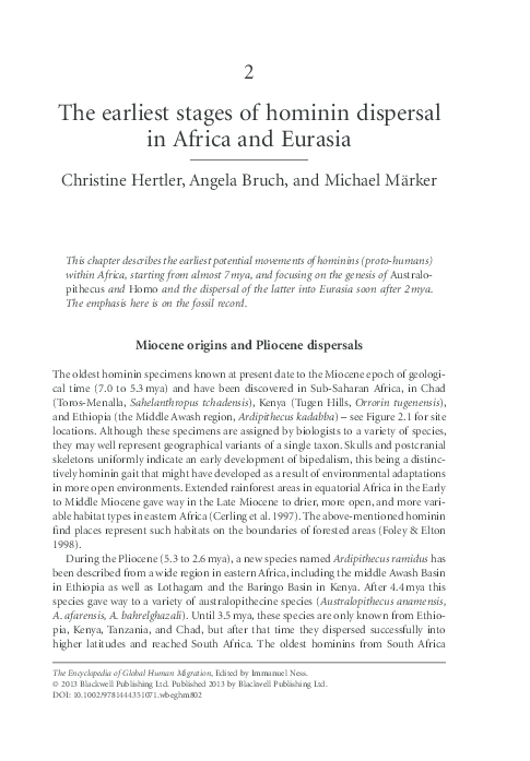 (PDF) The earliest stages of hominin dispersal in Africa and Eurasia