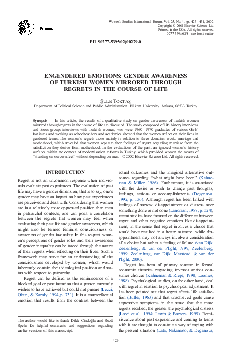 Engendered Emotions: Gender Awareness of Turkish Women Mirrored through Regrets in the Course of Life