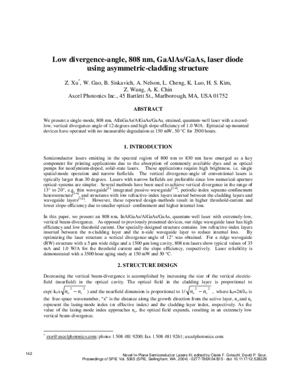 (PDF) Low-divergence-angle 808-nm GaAlAs/GaAs laser diode using an ...