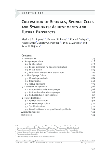 (PDF) Cultivation of Sponges, Sponge Cells and Symbionts: Achievements ...