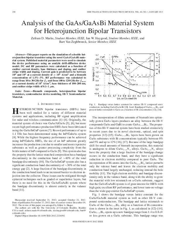 (PDF) Analysis of the GaAs/GaAsBi Material System for Heterojunction