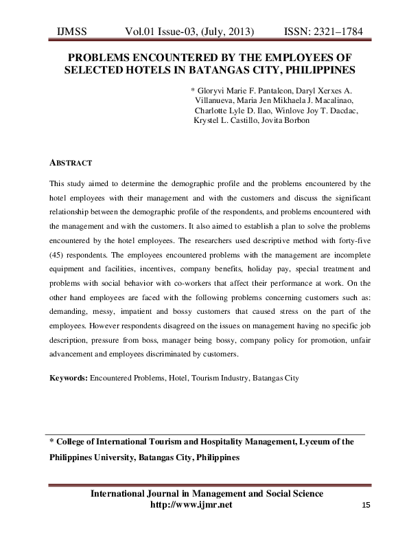 case study about hotel problems in the philippines