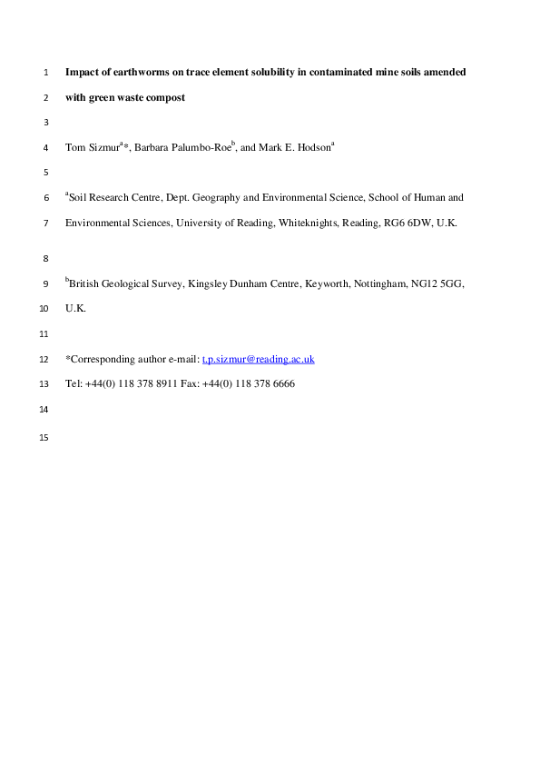 (PDF) Impact of earthworms on trace element solubility in contaminated ...