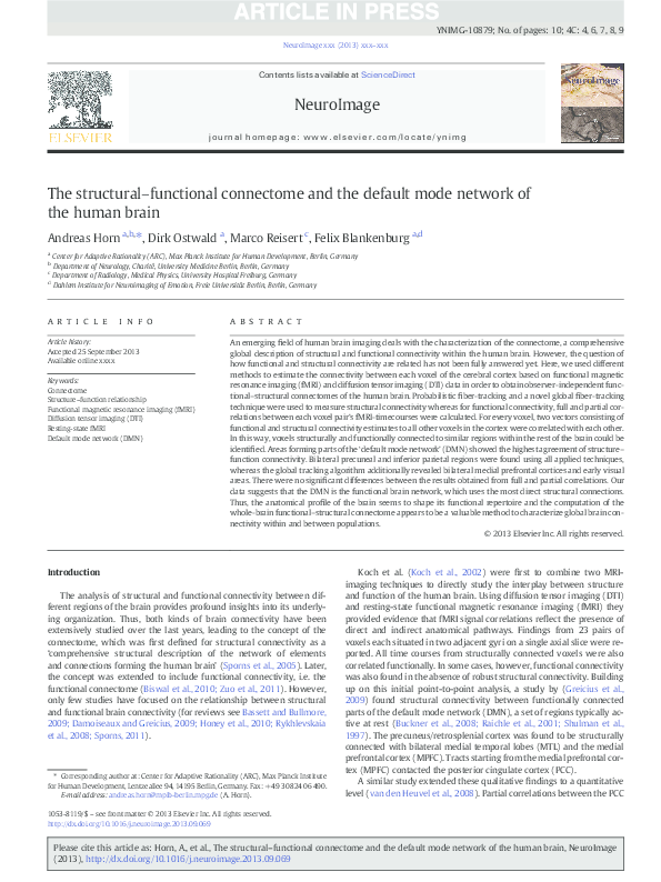 (PDF) The Structural-Functional Connectome and the Default Network of ...
