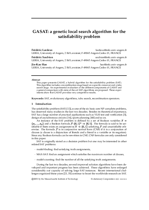 (PDF) GASAT: A Genetic Local Search Algorithm for the Satisfiability ...