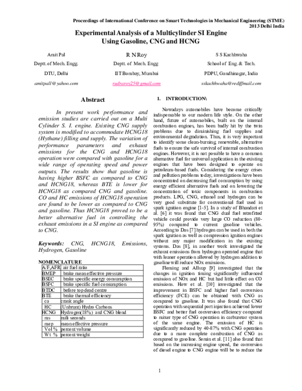 (PDF) Experimental Analysis of a Multicylinder SI Engine Using Gasoline ...