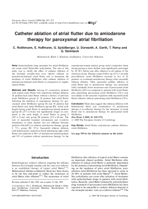 (PDF) Catheter ablation of atrial flutter due to amiodarone therapy for ...