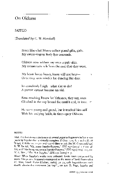 (PDF) Sappho, On Oldness [fr. 58] (translation)