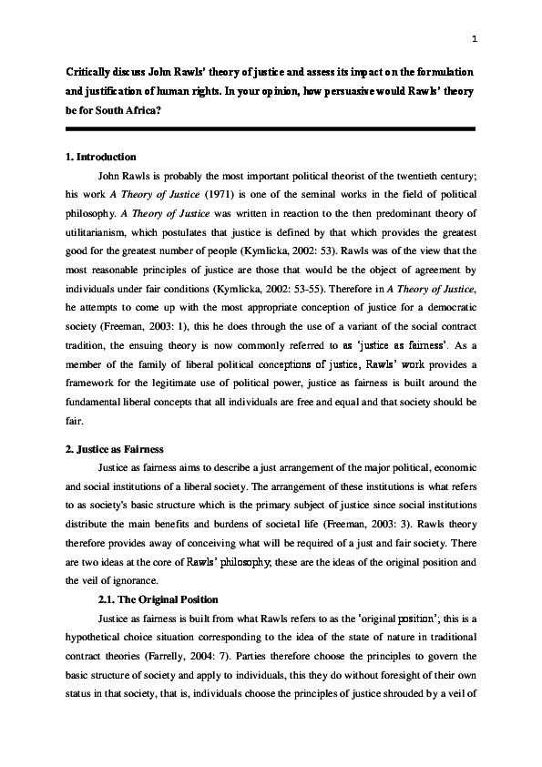 Doc John Rawls Justice As Fairness Ngoni Mugandiwa Academia Edu