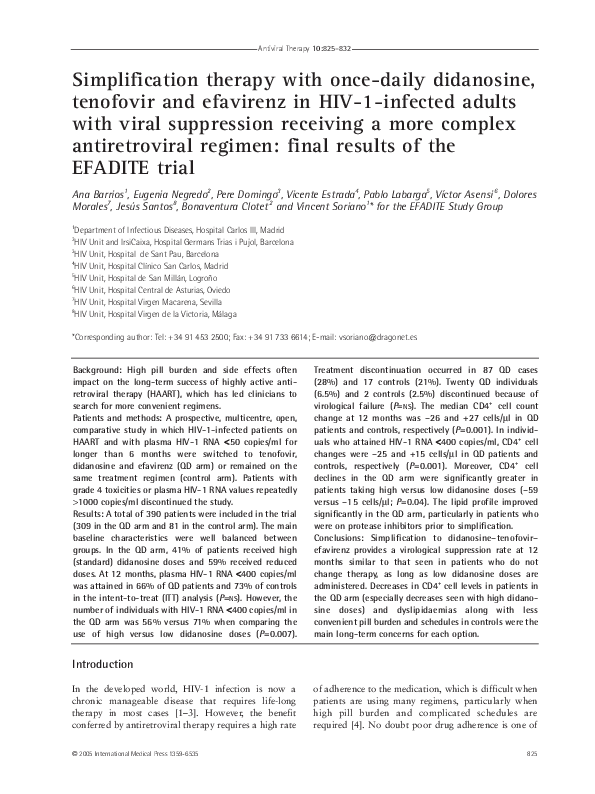 (PDF) Simplification therapy with once-daily didanosine, tenofovir and ...