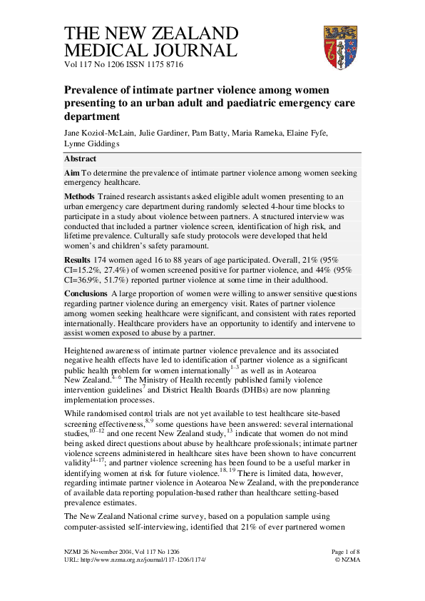 (PDF) Prevalence of intimate partner violence among women presenting to ...