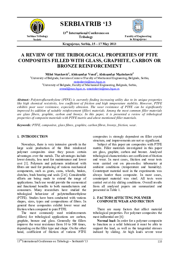 (PDF) A review of the tribological properties of PTFE composites filled
