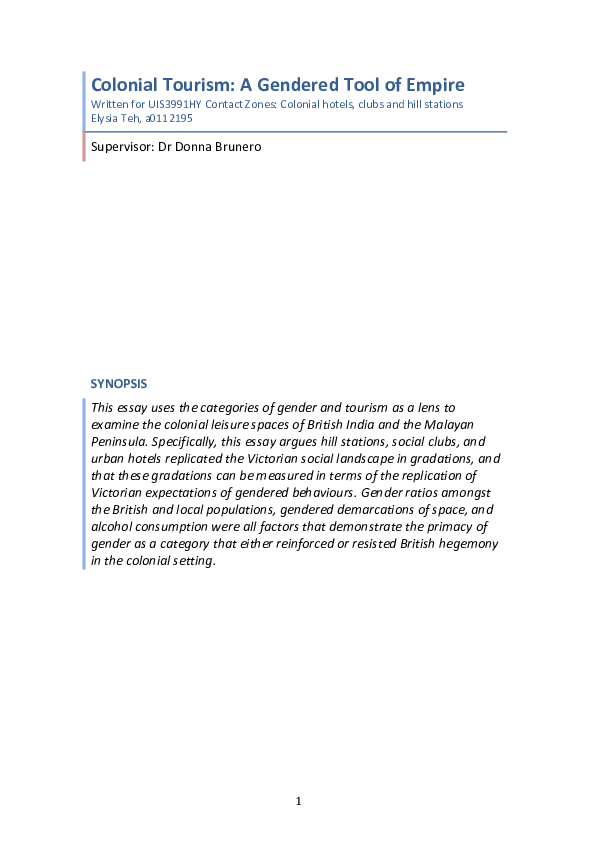 (PDF) Colonial Tourism: A Gendered Tool of Empire