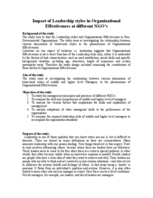 (DOC) Impact of Leadership styles in Organizational Effectiveness at