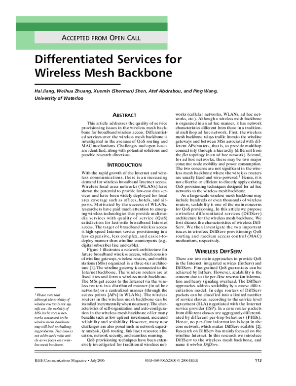 (PDF) Differentiated services for wireless mesh backbone
