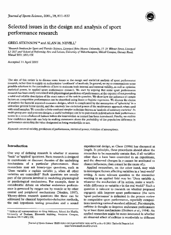 (PDF) Selected issues in the design and analysis of sport performance ...