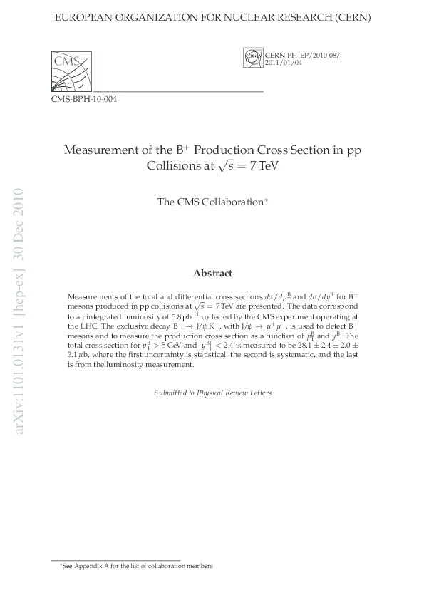 (PDF) Measurement of the $B^+$ Production Cross Section in pp ...