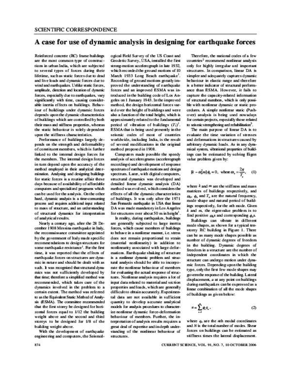 (PDF) A case for use of dynamic analysis in designing for earthquake forces