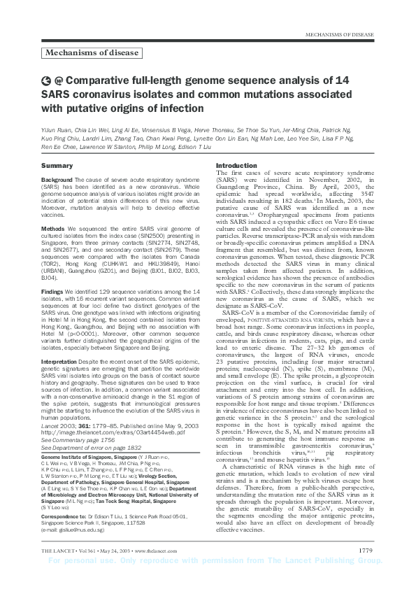 (PDF) Comparative full-length genome sequence analysis of 14 SARS ...
