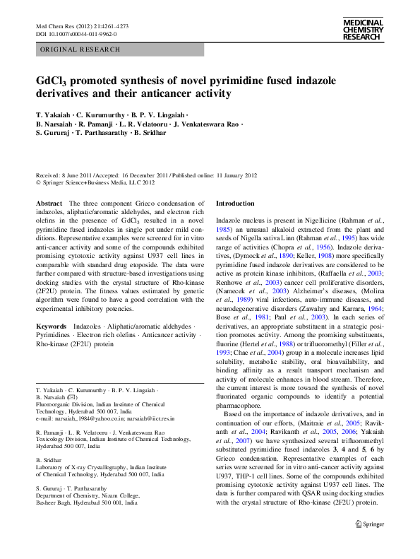 (PDF) GdCl3 promoted synthesis of novel pyrimidine fused indazole ...