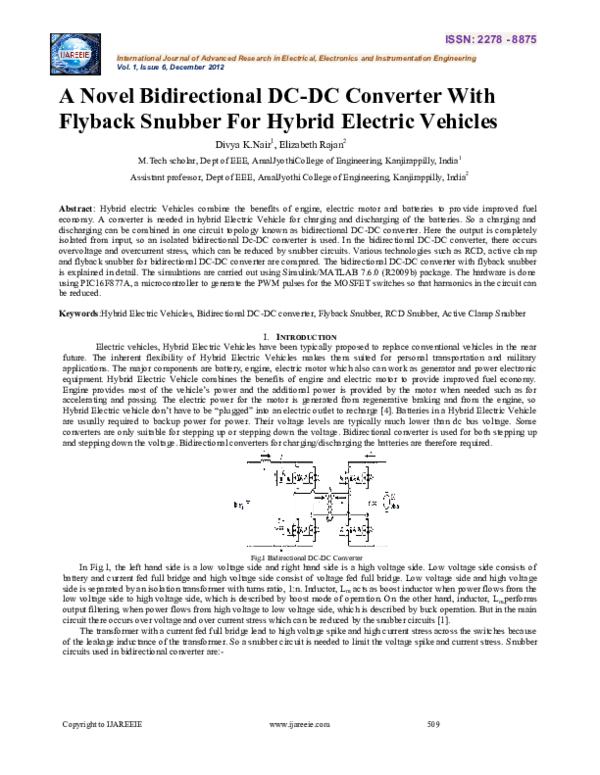 (PDF) A Novel Bidirectional DC-DC Converter With Flyback Snubber For ...